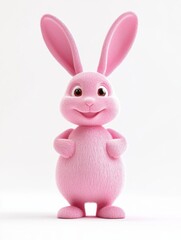 Obraz premium 3D rendering of cartoon pink Easter bunny isolated on white background