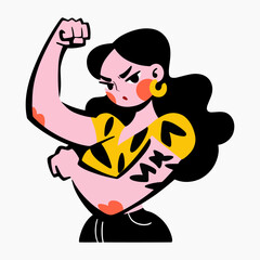 Happy women's day. Girls power. Vector illustration of a cool woman