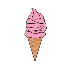 A cartoon drawing of a pink ice cream cone