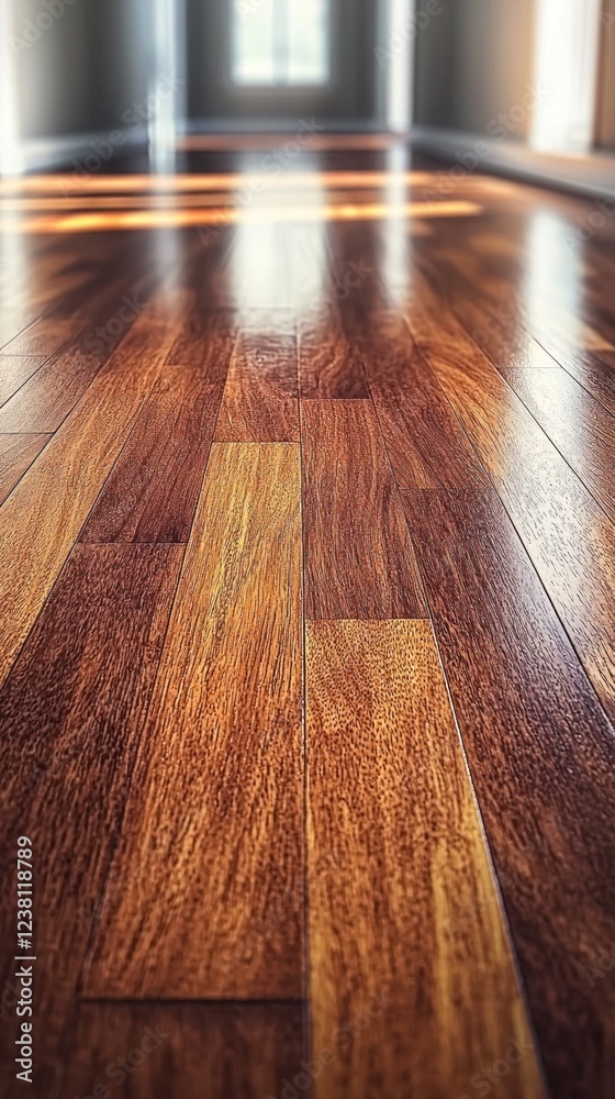 Aufkleber sunlight streams into the space, highlighting the polished wooden floor's rich texture and grain, cr