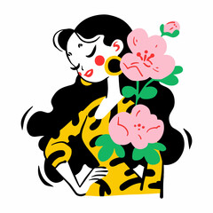 Vector illustration of a woman with flowers in her hair on a white background. Happy women's day