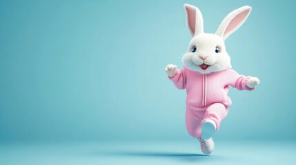 Easter banner with cute bunny  on blue background with space for text