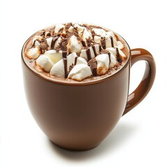 Creamy Hot Chocolate with Marshmallows and Chocolate Shavings in a Brown Mug - Perfect for Winter Delights
