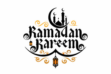 Ramadan Mubarak Paper Cut Vector Design with Arabic Calligraphy, Crescent Moon, Mosque, and Lanterns - Islamic Festival Banner and Poster Illustration