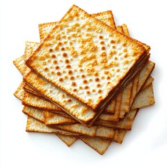 Fototapeta premium Crispy Matzo Crackers: A Stack of Golden-Brown Treats Ideal for Snacking and Recipes