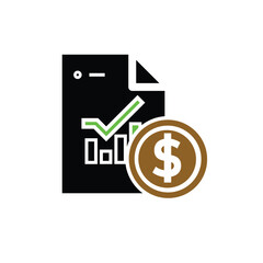 finance icon. financial graph and dollar coin on white background. graphs on paper, laptop or results. investment, healthy economy. Solid design style