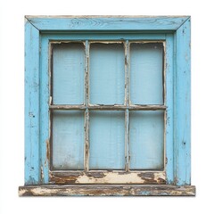 Vintage Blue Window Frame: A weathered wooden window with peeling paint, perfect for rustic decor or architectural studies.