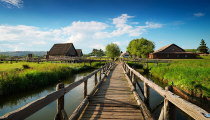 Fototapeta premium wooden bridge over river