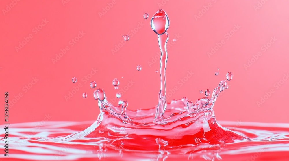 Aufkleber water droplet splashing in a vibrant pink background creating ripples and droplets with a beautiful 