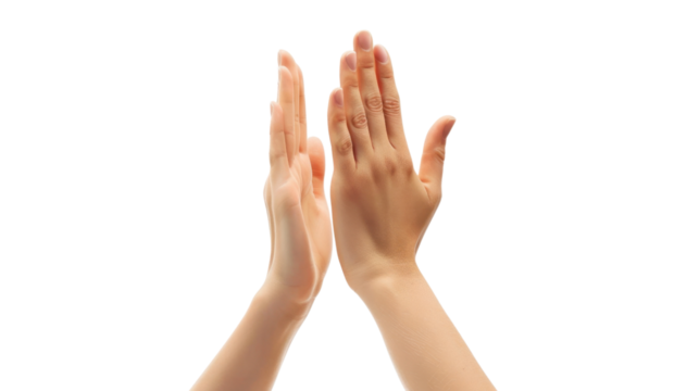 Two hands giving high five on transparent background