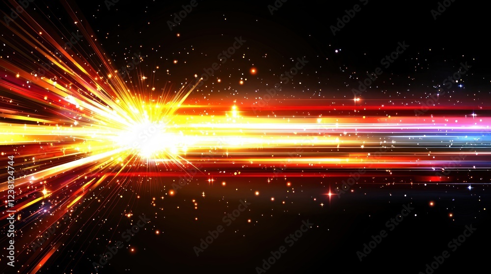Poster Dynamic Burst of Light with Glowing Particles and Abstract Background for Energetic Visuals