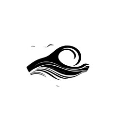 Abstract Ocean Wave: Minimalist Black and White Sea Illustration