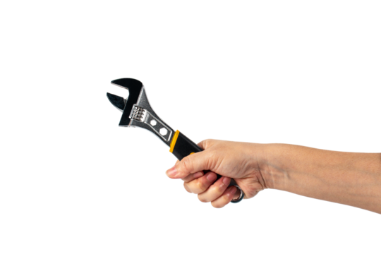 A wrench and hand isolated on transparent background. 
