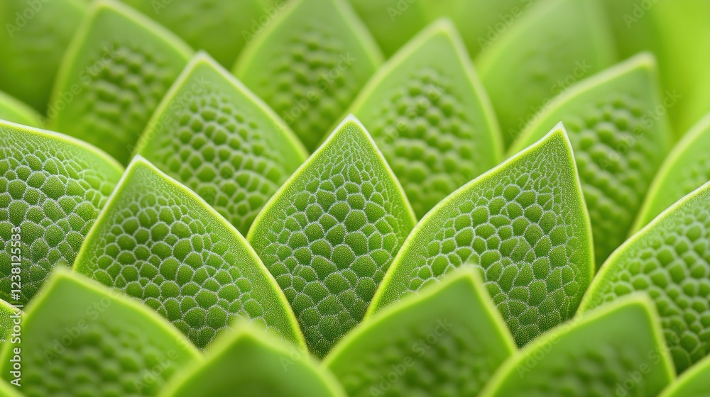 Poster Close-Up of Succulent Plant Leaves with Unique Textures and Patterns in Lush Green Coloration
