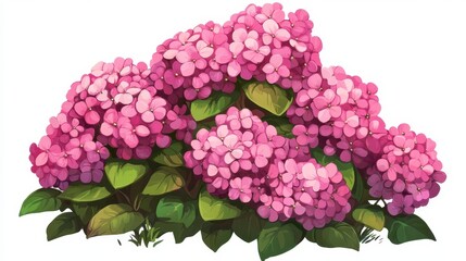 Fototapeta premium Vibrant Pink Hydrangea Bush with Lush Green Leaves and Blooms
