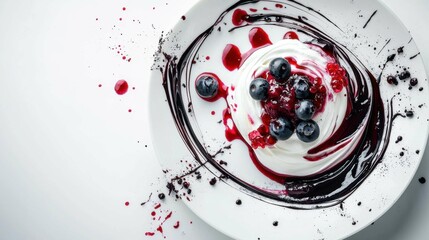 Exquisite Pavlova Dessert with Fresh Berries and Berry Sauce