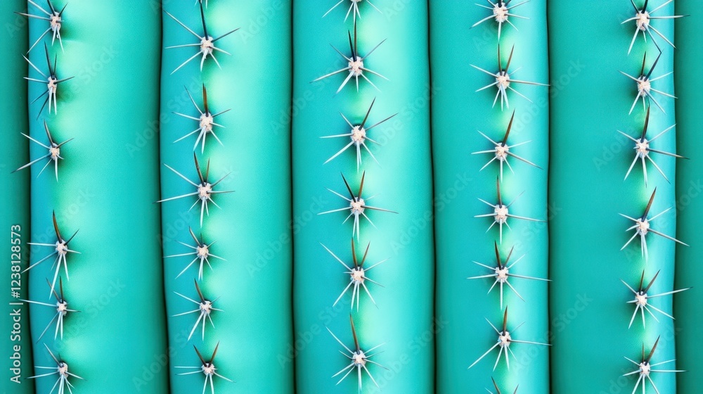 Aufkleber Textured Close-Up of Vibrant Turquoise Background with Spiky Cactus Thorns in Sharp Focus