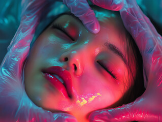 close-up portrait of an Asian girl getting a facial massage