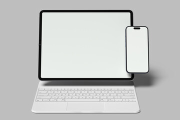 Tablet Pro With Keyboard and Smartphone blank mockup