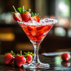 Refreshing Strawberry Cocktail with Fresh Strawberries &ndash; Summer Drink Concept