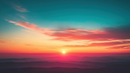 Fototapeta premium Breathtaking Sunset Over Mountain Landscape with Vibrant Colors