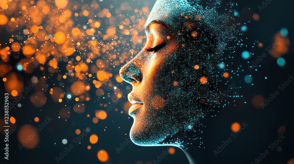 Aufkleber Ethereal Portrait of a Woman with Glittering Particles Creating a Dreamlike Atmosphere