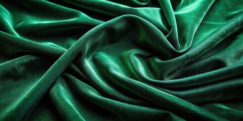 Fototapeta premium Dark green velvet fabric surface with subtle sheen and soft texture from above, textile closeup, luxurious fabric