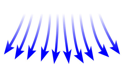 Fototapeta premium Air flow. Set of blue arrows showing direction of air movement sings. air and Wind direction arrows. Blue cold fresh stream from the conditioner. Vector illustration isolated on white background.eps10