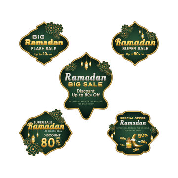 Frame label ramadan tags collection. Islamic style for promotion. Ramadan islamic decoration lantern, decoration, moon, element for banner, flyer, voucher, brochure, digital marketing, and promotion. 