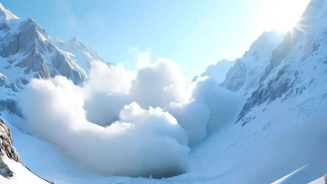 Snow Avalanche in Action with Snowy Mountains for Nature and Disaster Visual Effects