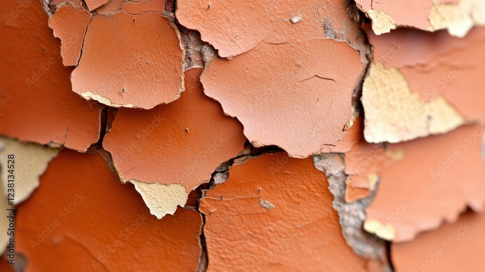 Poster Detailed Close-Up of Peeling Paint on a Wall Displaying Textured Surface and Color Variation