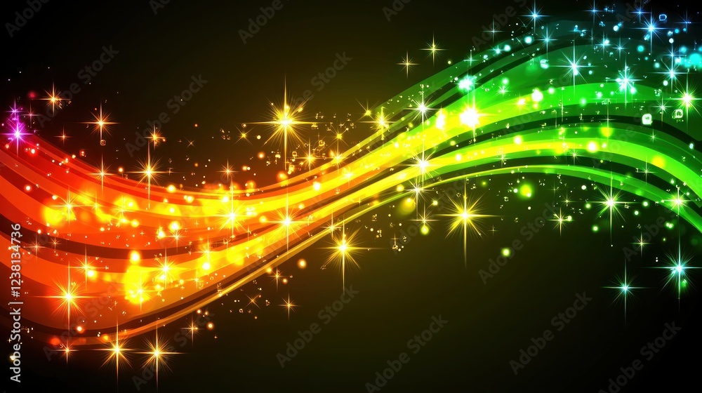 Fototapete vibrant abstract background featuring colorful waves and sparkling stars in a dark setting