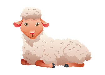Small cartoon sheep. Lamb flat vector illustration. Funny baby sheep with curly wool. Farm animal art isolated on white background