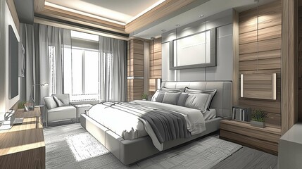 Modern Elegant Bedroom Interior Design with Warm Color Palette