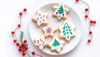Naklejka premium Hand-Decorated Christmas Cookies Plate 