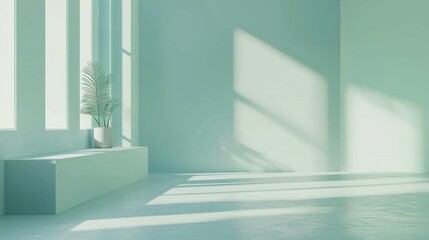 Fototapeta premium Bright Minimalist Interior with Sunlight and Green Plant Decoration