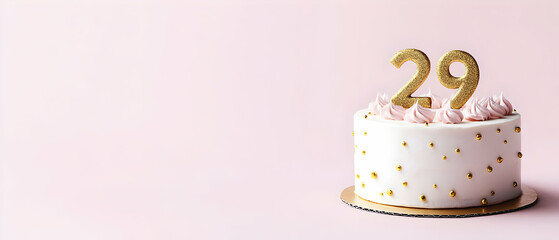 Happy Birthday 29th with gold letters on a light pink background