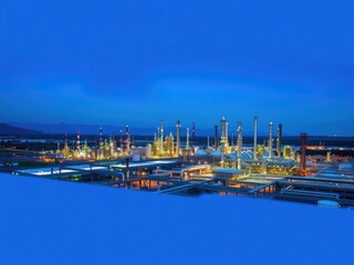 Obraz premium Panoramic view of a refinery plant area with twilight shadows, nighttime, , industrial site