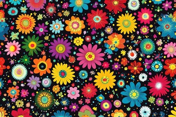 Vibrant Floral Pattern on Black Background
