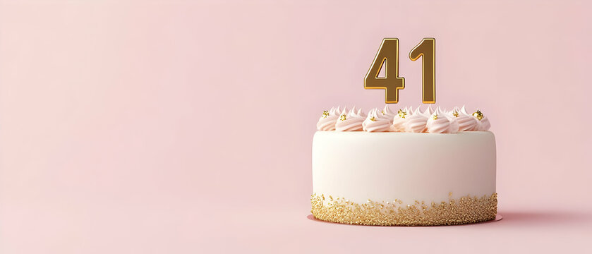 Happy Birthday 41th with gold letters on a light pink background
