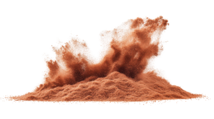 Pile of orange powder exploding on transparent background