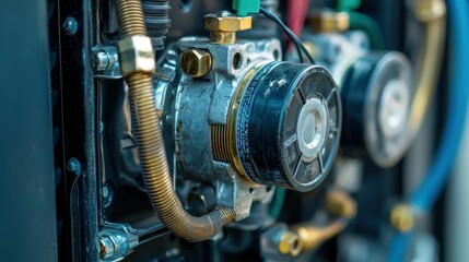 Obraz premium Close-Up View of Industrial Mechanical Components and Equipment Parts