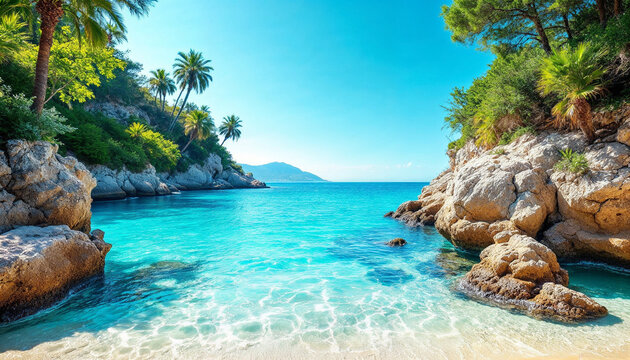 tropical beach with palm trees