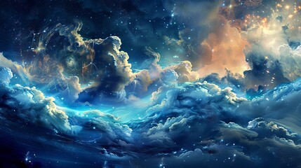 Vibrant deep space science fiction wallpaper featuring colorful cosmic waves, nebula clouds, and distant galaxies in a stunning universe background