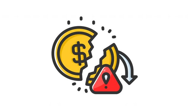 Animated decrease with coin and currency sign. Suitable for finance, employee, management, teamwork, office, leadership, leader, company, corporate, manager, employment, development and business