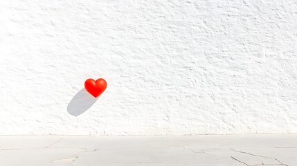 Bright Red Heart Against a Clean White Wall Symbolizing Love and Affection