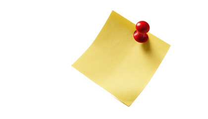Blank Sticky Note with Pushpin: A vibrant yellow sticky note with a red pushpin, ready to be filled with reminders, ideas, or notes, a symbol of organization and creativity. 
