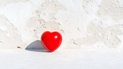 Fototapeta premium Bright Red Heart Against a Clean White Wall Symbolizing Love and Affection