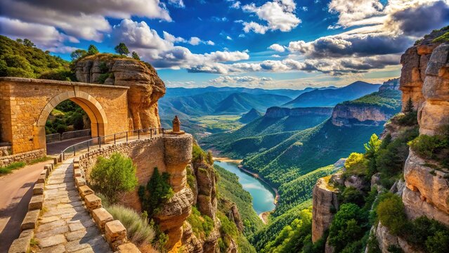 Scenic View of the Black Gate Viewpoint in Natural Park of the Piedra Monastery, Aragon, Spain