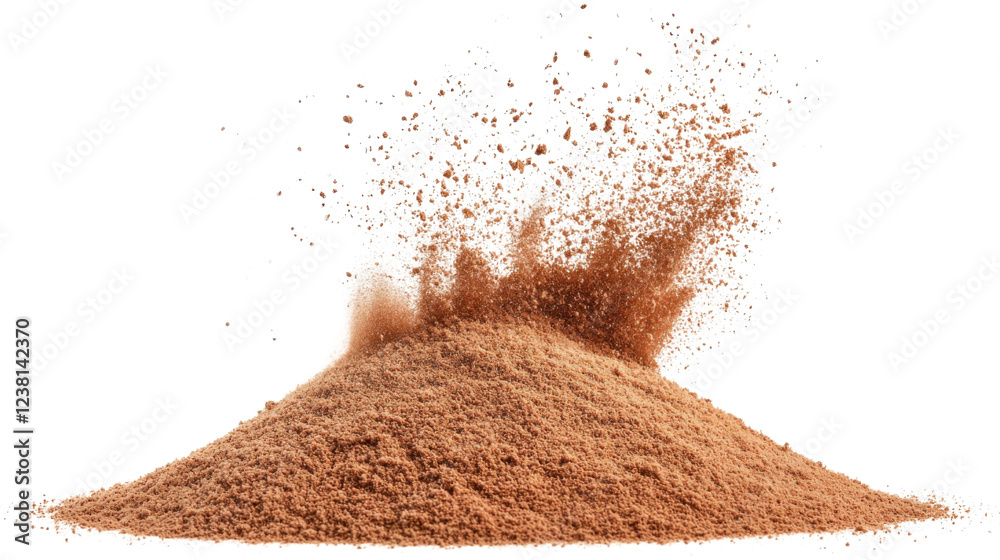Wall mural pile of cocoa powder exploding on transparent background